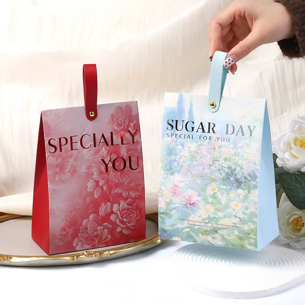 Oil Painting Style Candy Gift Bag Paper Handle Party Bag