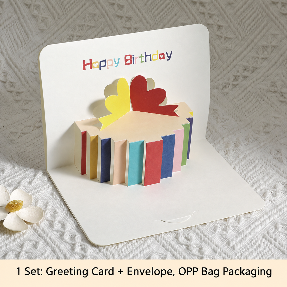 3D Pop-Up Birthday Card with Envelope, Colorful Cake Greeting Card