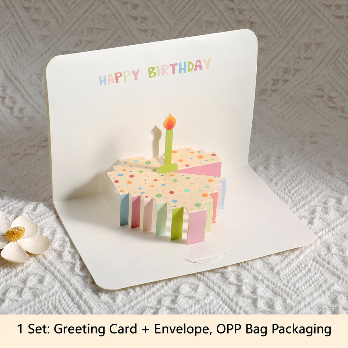 3D Pop-Up Birthday Card with Envelope, Colorful Cake Greeting Card