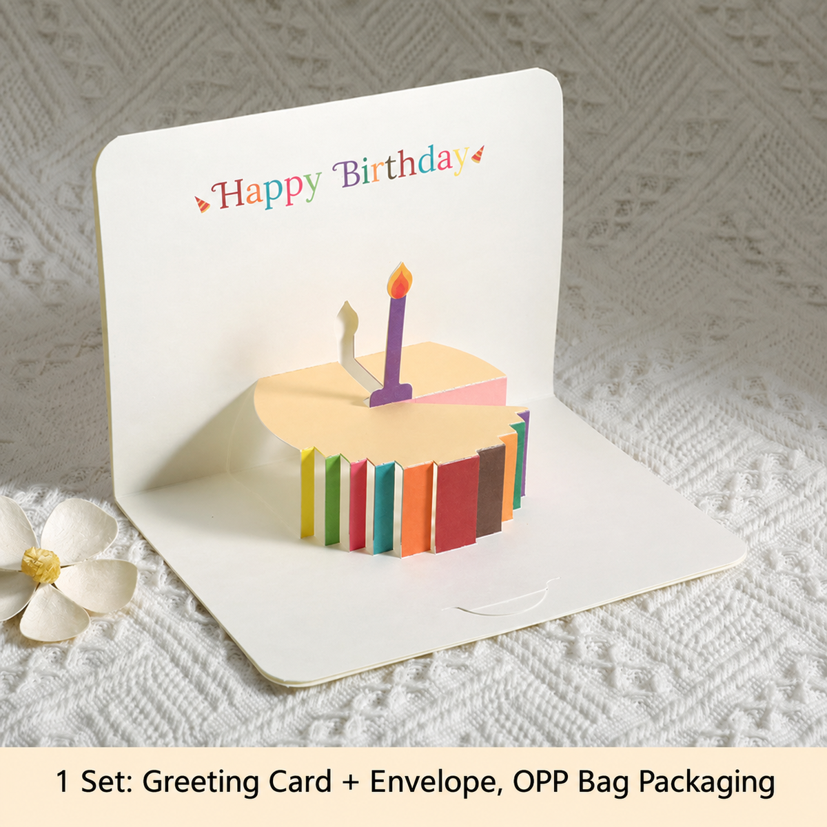 3D Pop-Up Birthday Card with Envelope, Colorful Cake Greeting Card
