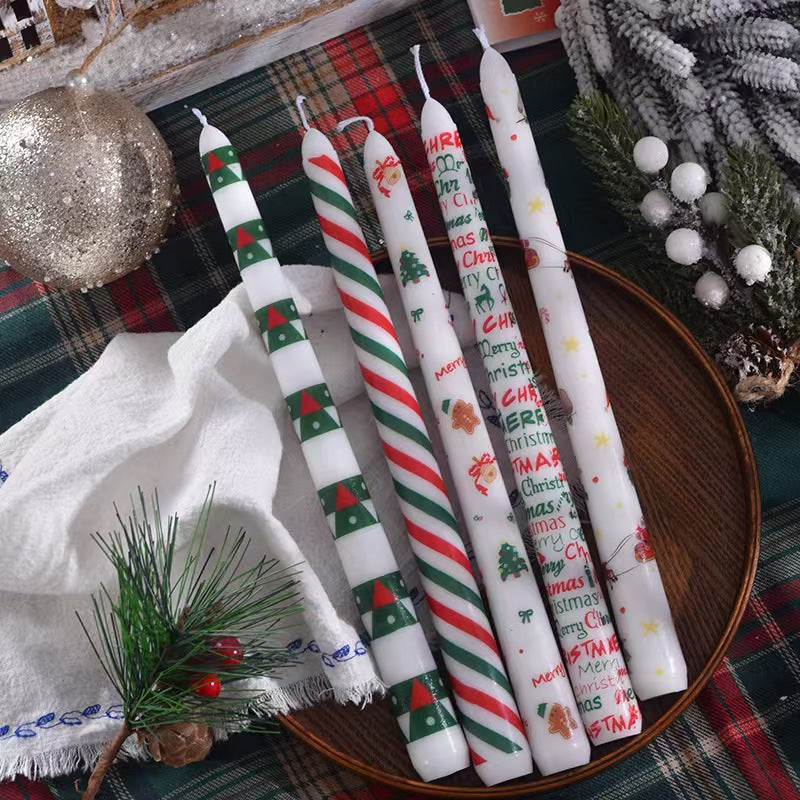 Christmas Pattern Taper Candles 25cm – Set of 2