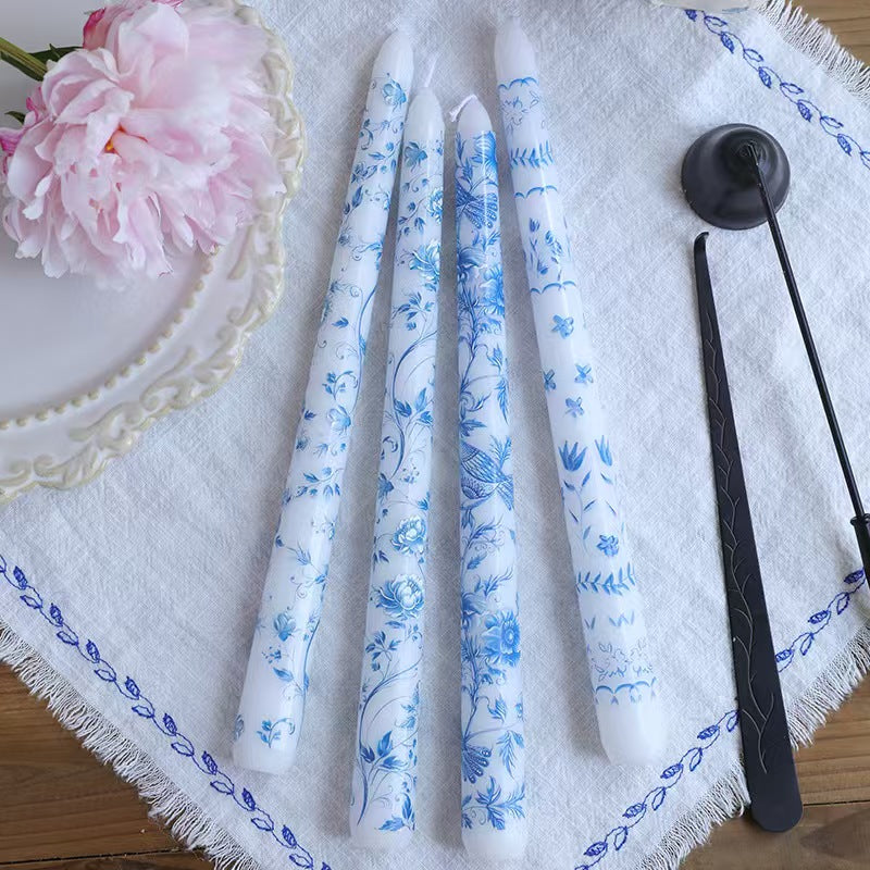 25cm Blue & White Porcelain Taper Candles – Set of 2