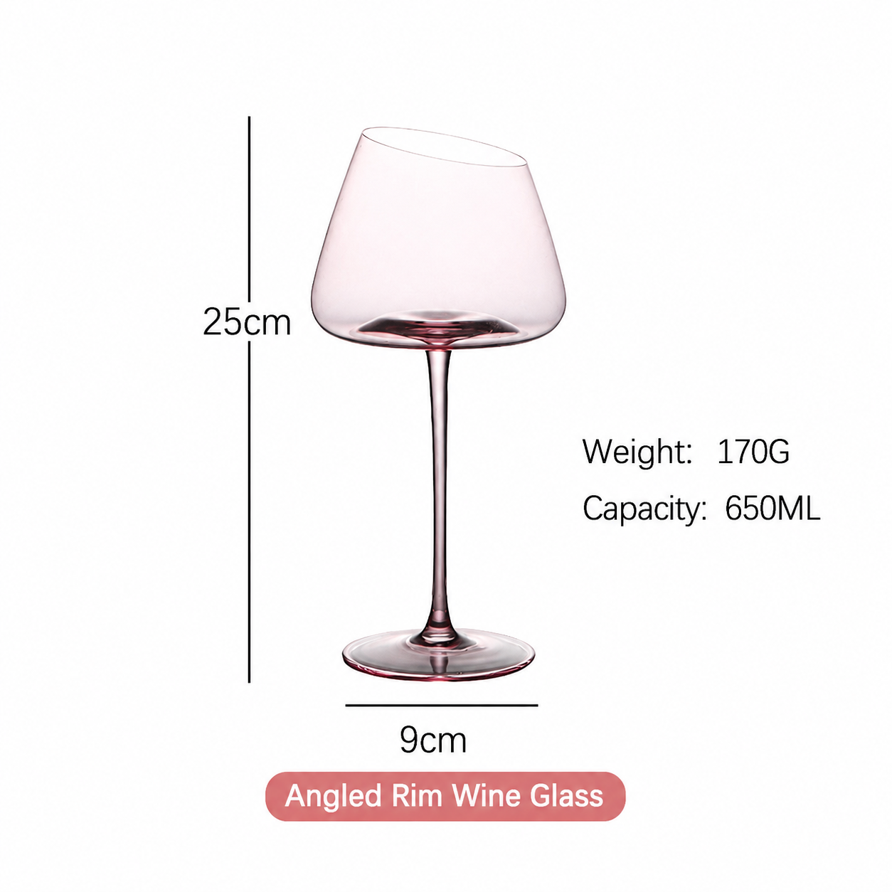 Pink Crystal Wine Glass – Luxury Angled Rim Stemmed Goblet