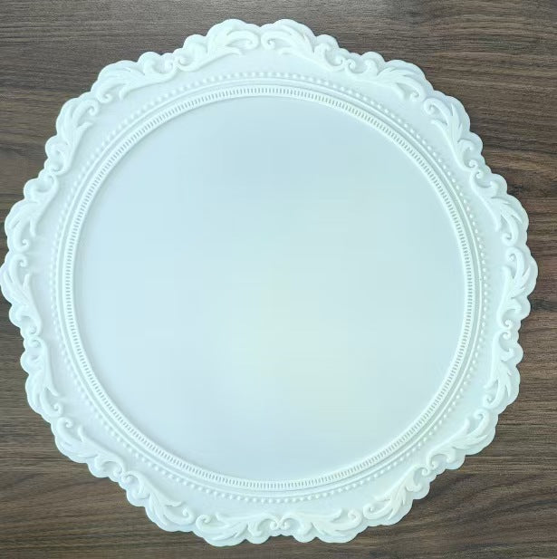 Round Embossed Silicone Placemat Scalloped Edge Non Slip Heat Resistant Table Mat Vintage Floral Coaster Style