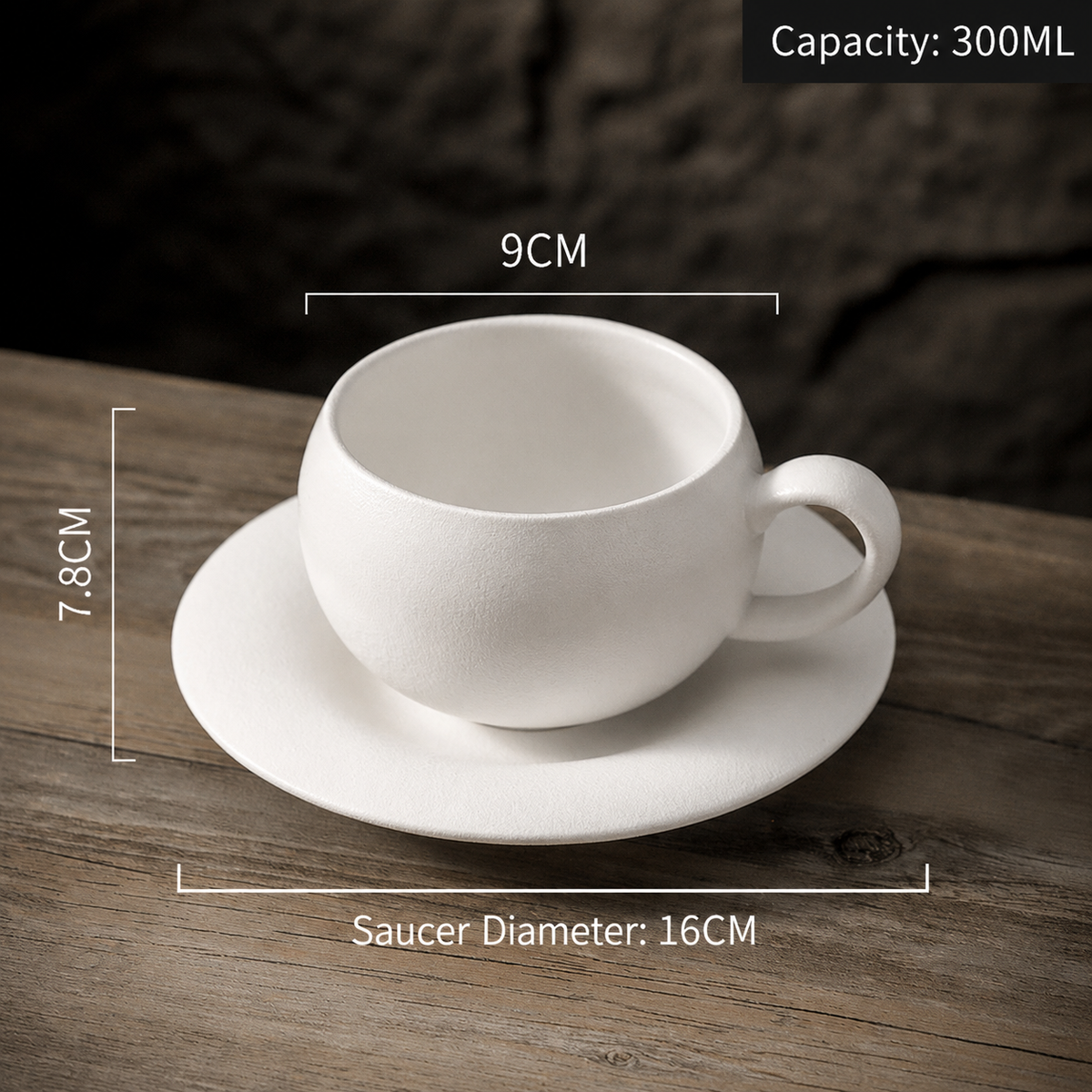 Vintage Coffee Cup & Saucer Set, 300ml Matte Ceramic Cappuccino Latte Cup, 4 Style Options