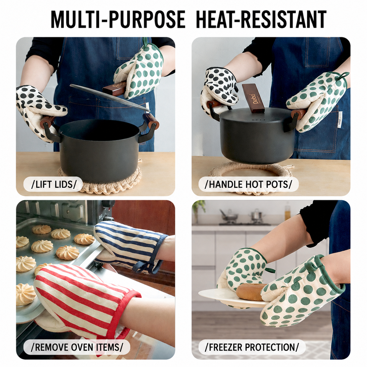 Polka Dot Oven Mitt, Heat Resistant Kitchen Glove