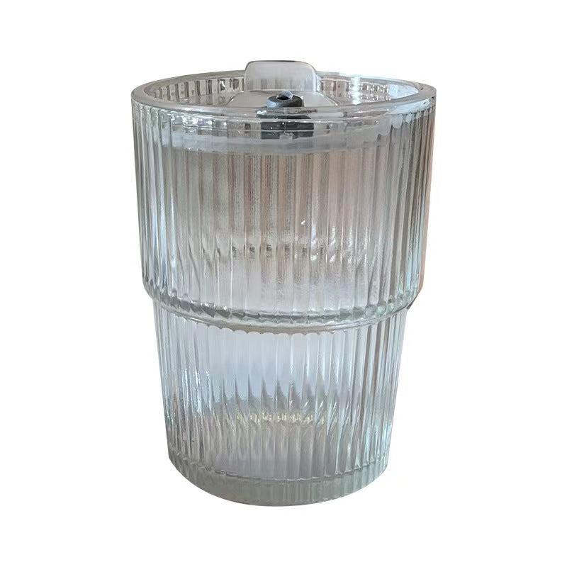 Striped Glass Cup with Lid and Straw 400ML Coffee Water Cup