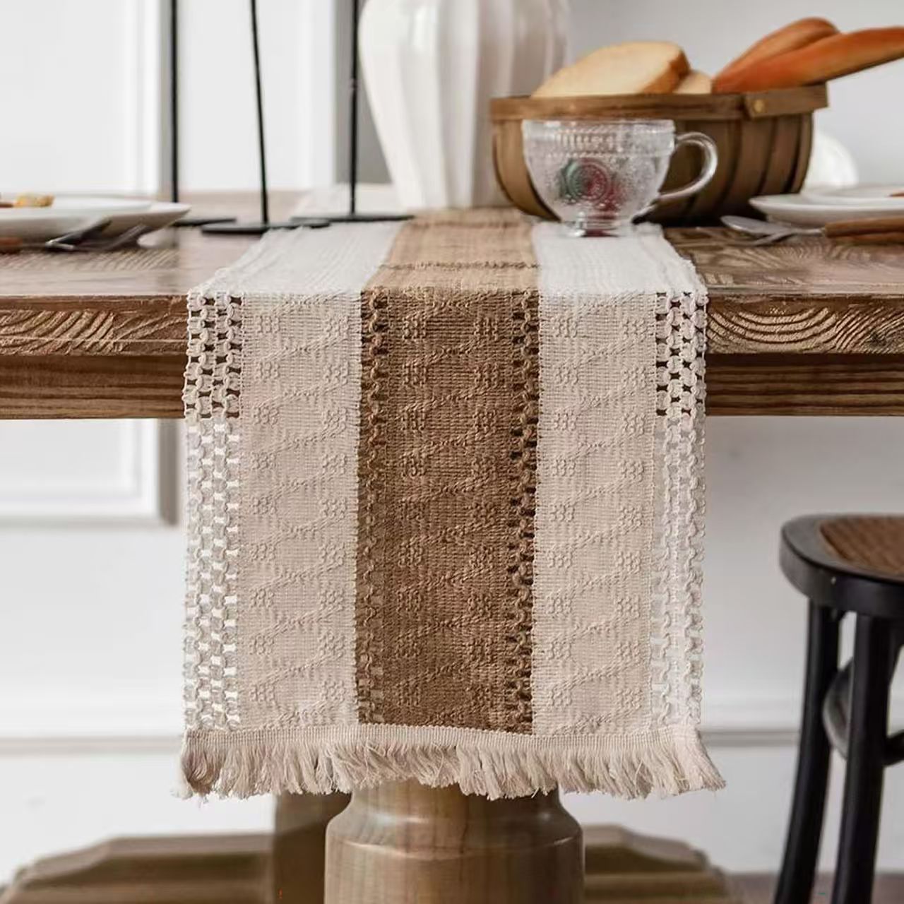 Christmas Striped Table Runner Woven Holiday Table Decor