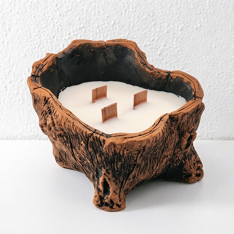 Rustic Tree Stump Candle – Woodland Scented Candle, Natural Wooden Wick Home Decor