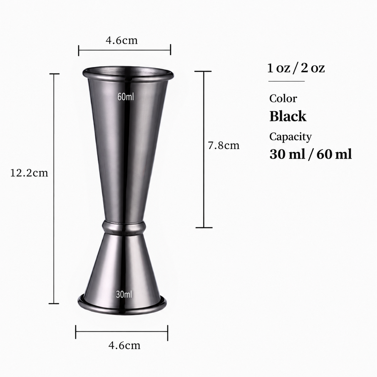 Stainless Steel Double Cocktail Jigger – 1 oz and 2 oz Bar Measuring Cup