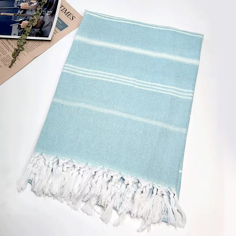 Boho Striped Cotton Beach Throw Towel Large Absorbent Tassel Bath Towel Travel Blanket 1x1.8m