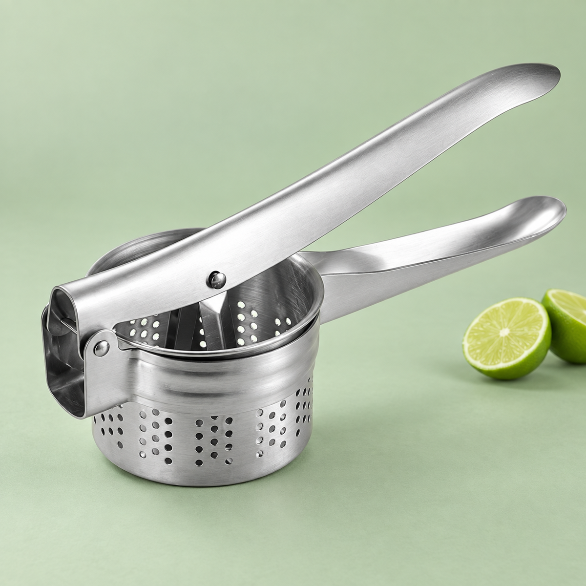 Heavy Duty Stainless Steel Potato Ricer – Manual Masher Press with Full Perforated Basket