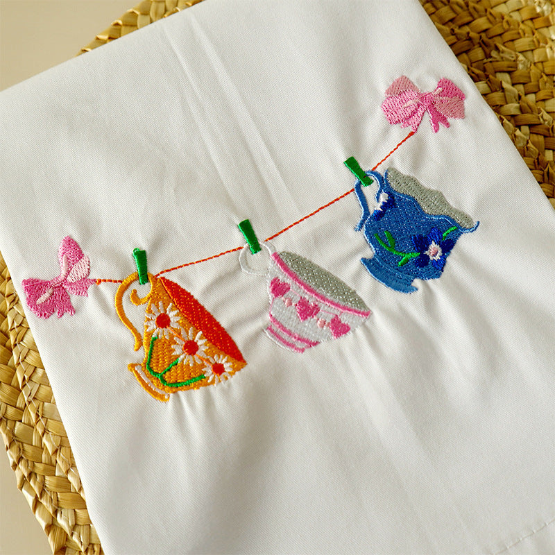 White Embroidered Napkin, Tea Towel and Food Styling Cloth