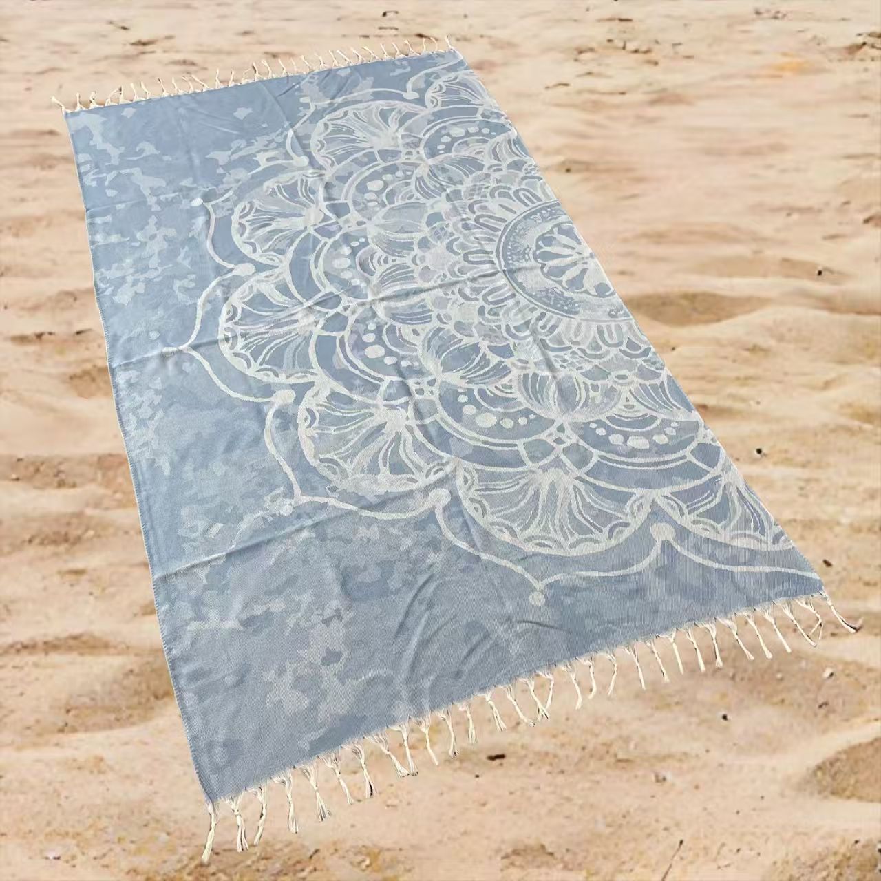 Oversized Floral Beach Towel Rectangular Boho Flower Print Quick-Dry Absorbent Shawl Summer Beach Wrap Travel Blanket with Fringe Trim