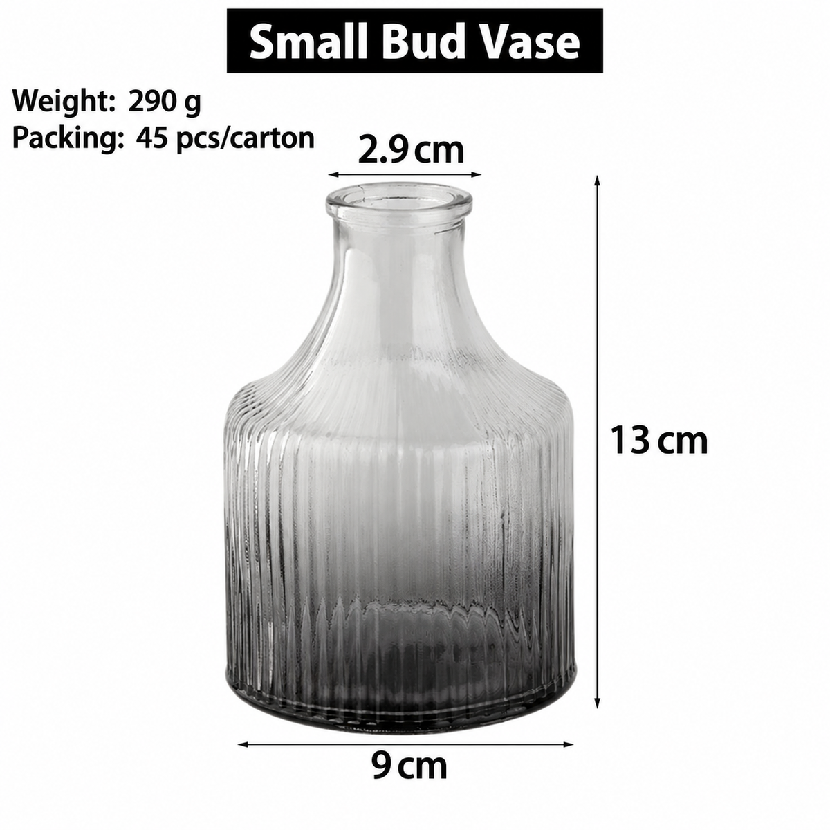 Gradient Ribbed Glass Flower Vase – Decorative Bud Vase for Wedding Centerpieces, Tables and Home Décor