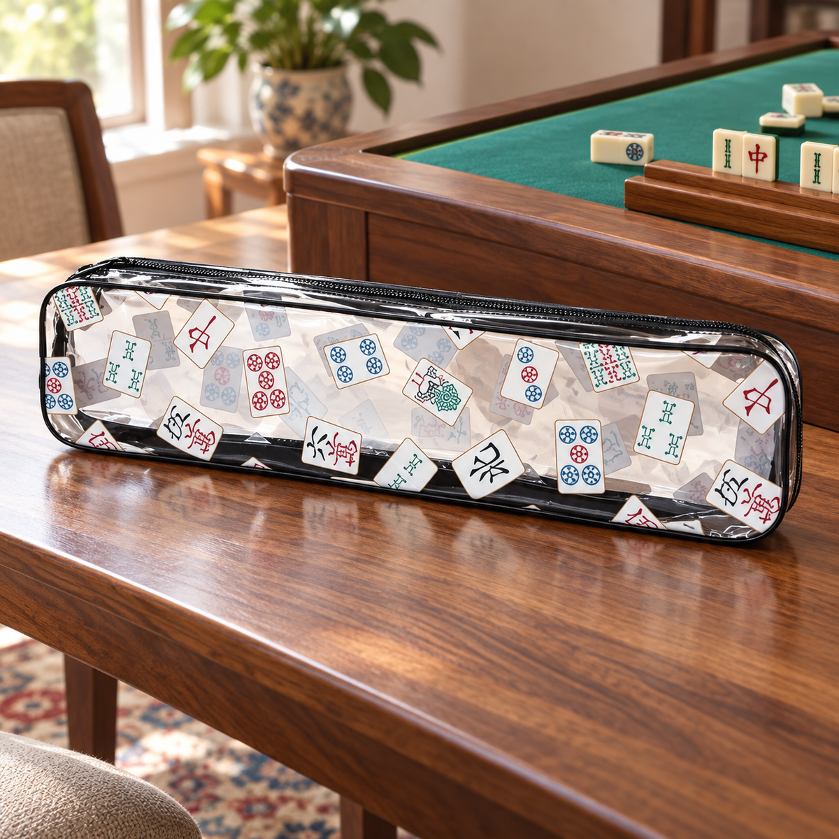 Mahjong Rack Carrying Bag – Printed Zipper Storage Case for Racks and Pushers