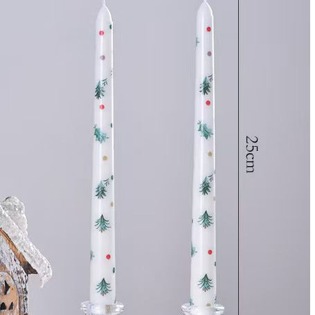 Christmas Pattern Taper Candles 25cm – Set of 2