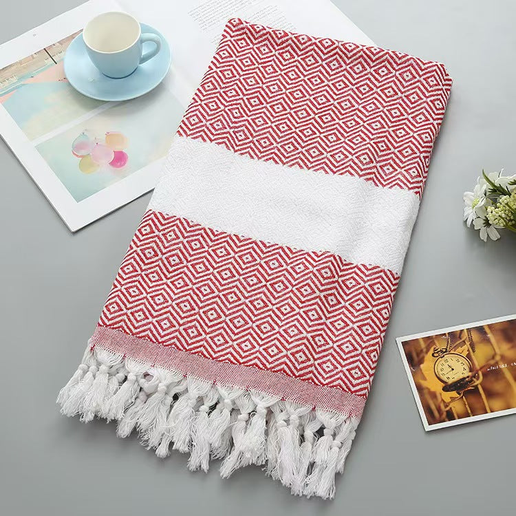 Turkish Diamond Tassel Beach Towel Cotton Lightweight Boho Picnic Throw Bath Towel 1x1.8m