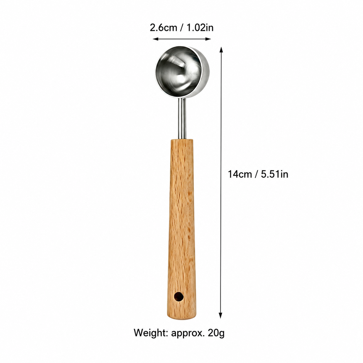 Stainless Steel Measuring Spoon with Wooden Handle, Multipurpose Kitchen Scoop for Coffee, Baking, Flour, Milk Powder, and Cereal
