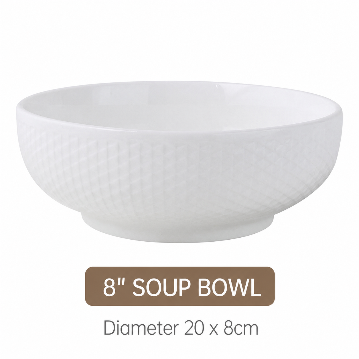 White Ceramic Bowl – Grid Pattern Rice, Soup & Salad Bowl for Home & Hospitality