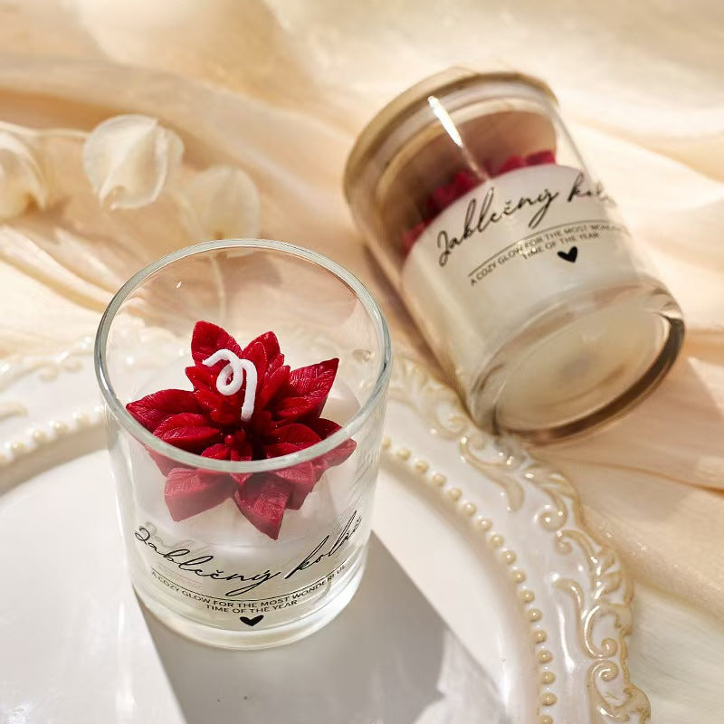 Christmas Leaf Glass Cup Soy Candle