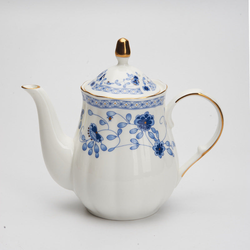 Luxury Porcelain Coffee Set – Blue Floral & Gold Trim Cups for Tea & Coffee