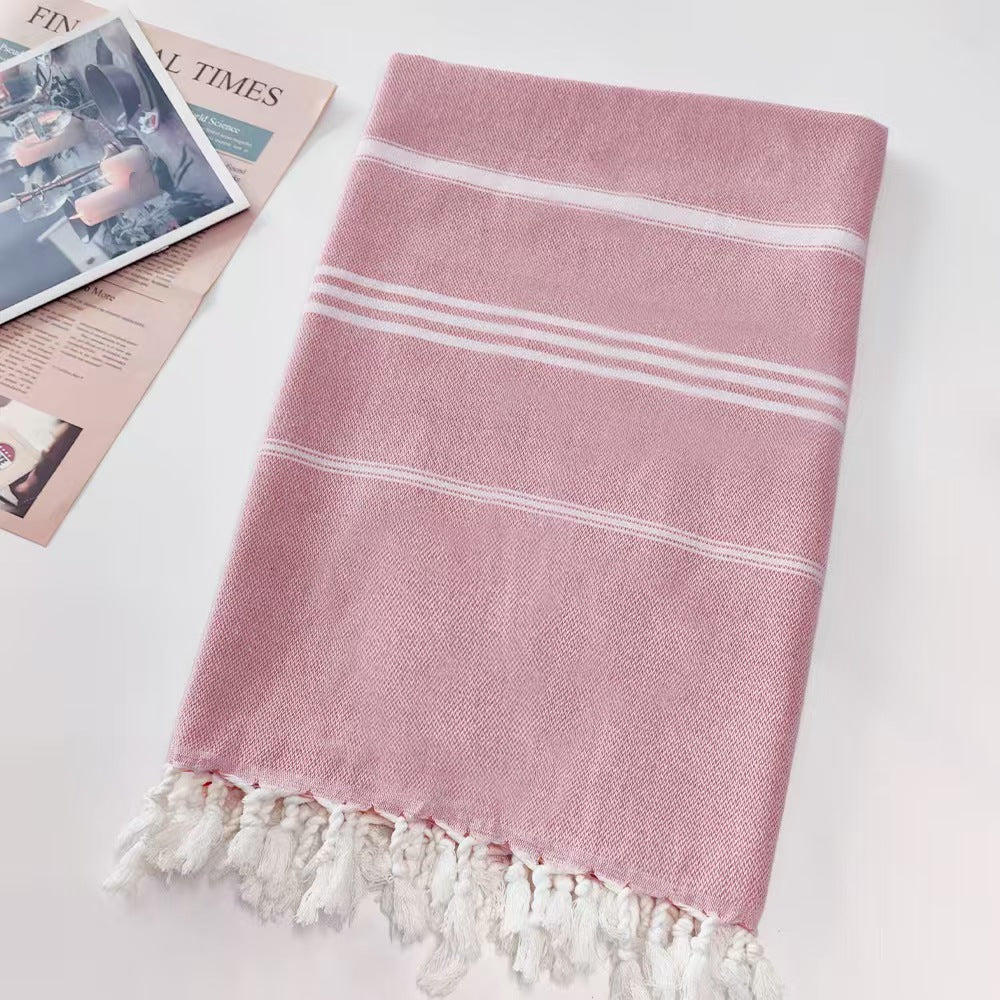 Striped Cotton Beach Towel With Tassels Large Absorbent Turkish Style Picnic Throw 1x1.8m