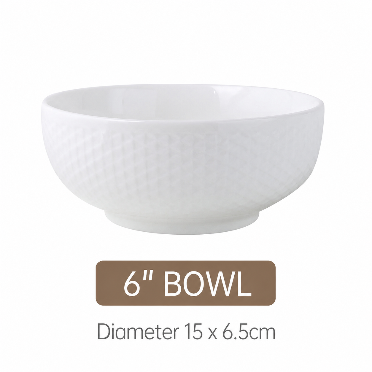 White Ceramic Bowl – Grid Pattern Rice, Soup & Salad Bowl for Home & Hospitality
