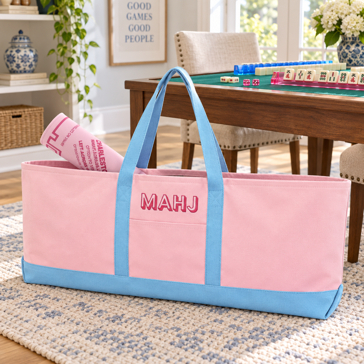 Canvas Mahjong Mat Carrying Bag – Large Capacity Game Set Storage Tote