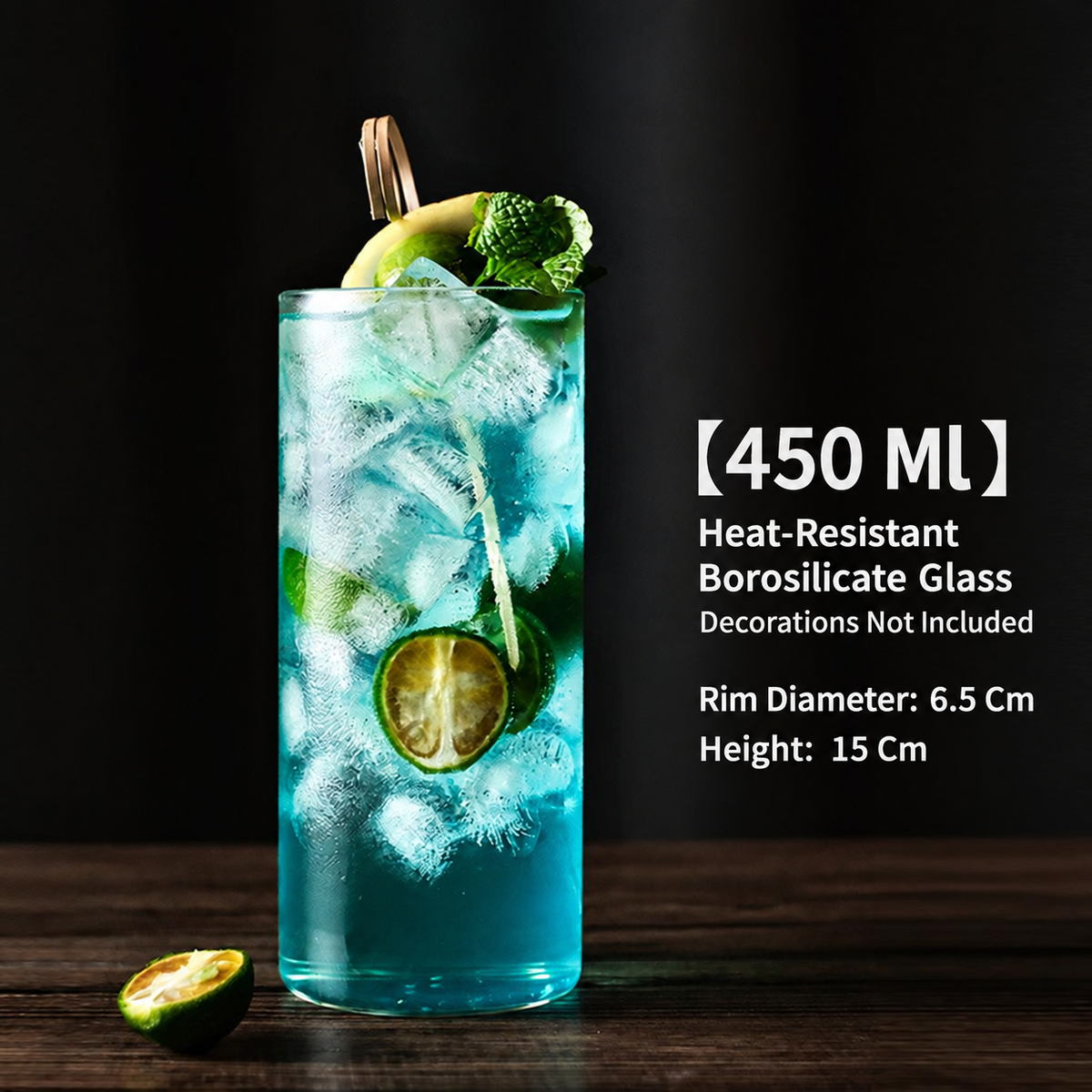 Clear Collins Glass, Tall Highball Drinking Glass