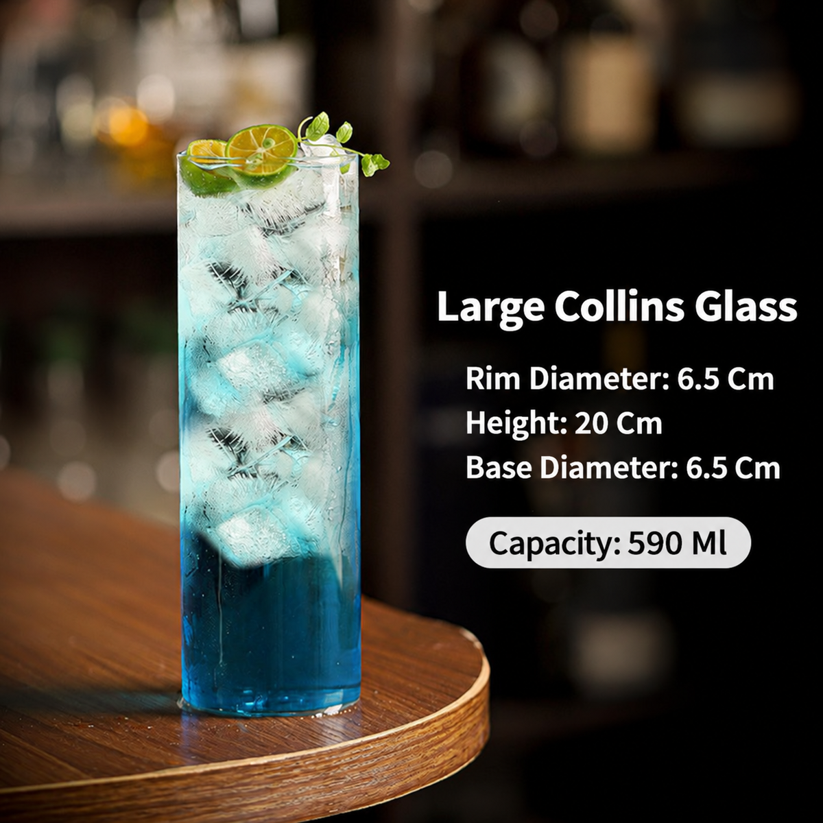 Clear Collins Glass, Tall Highball Drinking Glass