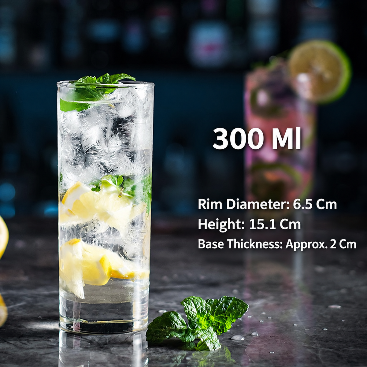 Clear Collins Glass, Tall Highball Drinking Glass