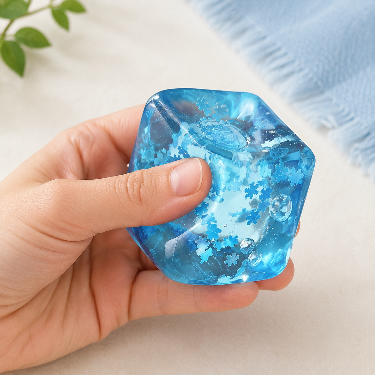 Snowflake Crystal TPR Squeeze Toy – Cute Ice Cube Stress Relief Fidget Toy