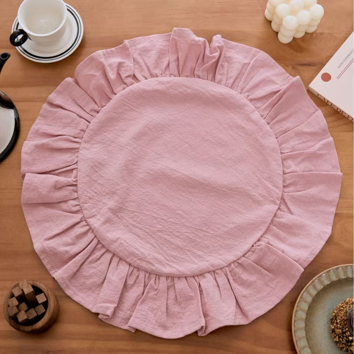 Solid Color Ruffle Placemat Round Dining Table Mat