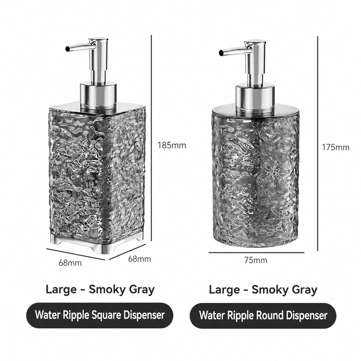 moky Grey Wave Texture Refillable Pump Bottle, Modern Bathroom Lotion & Shampoo Dispenser, Minimalist Travel Container