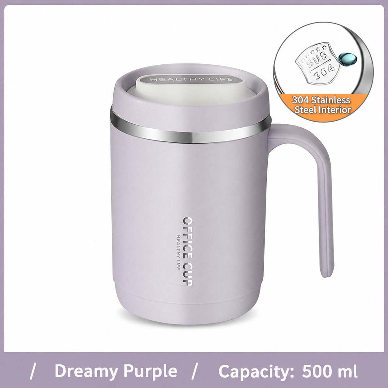 500ml Double-Wall Anti-Scald Office Mug with Lid & Handle – 304 Stainless Steel Insulated Coffee Tea Cup for Home, School & Office