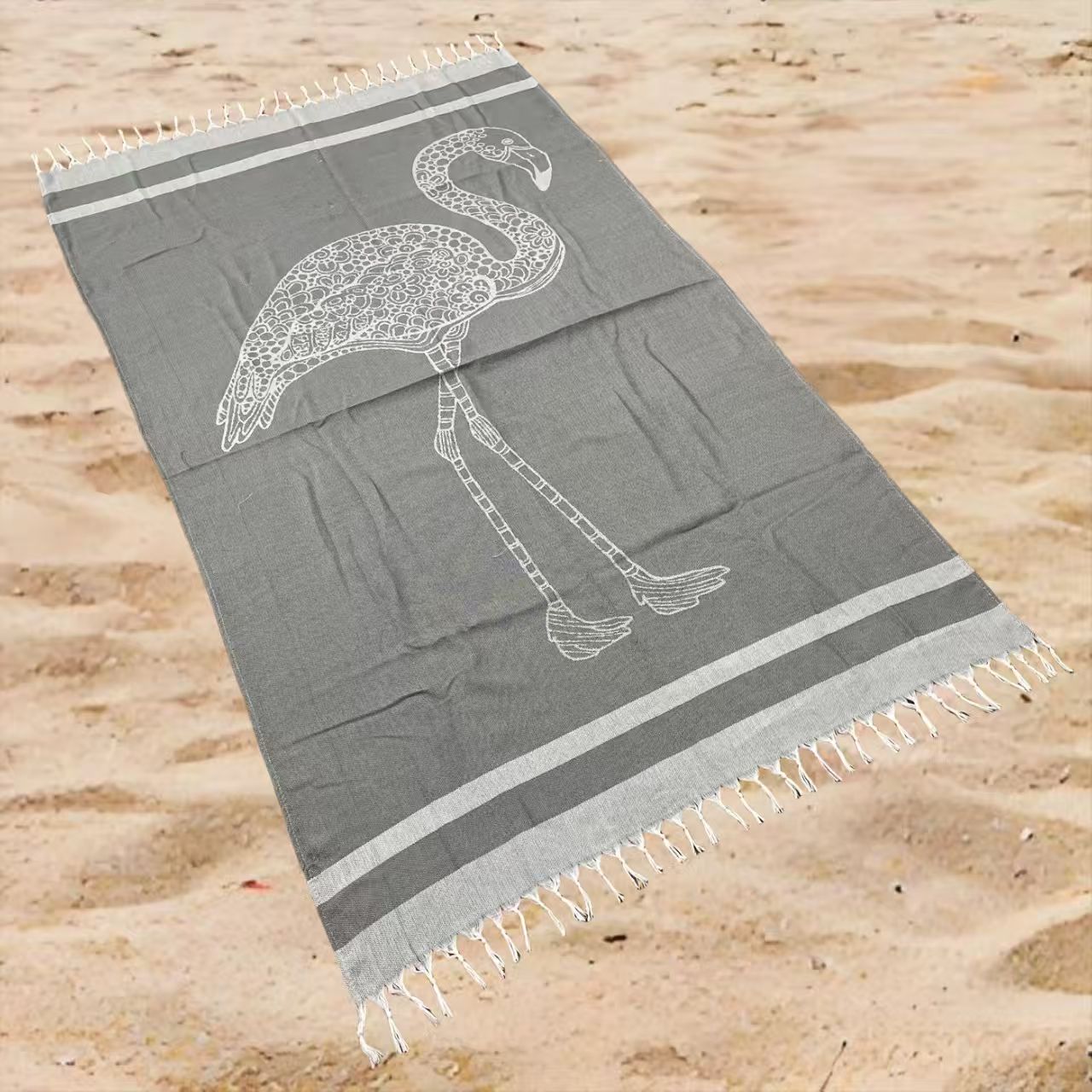 Tropical Flamingo Beach Towel Oversized Rectangular Quick-Dry Absorbent Shawl with Tassel Trim for Summer Travel & Beach Use