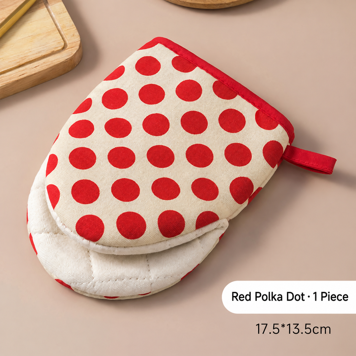 Cotton Polka Dot Oven Mitt – Heat-Resistant Padded Kitchen Glove with Hanging Loop, Red or Blue
