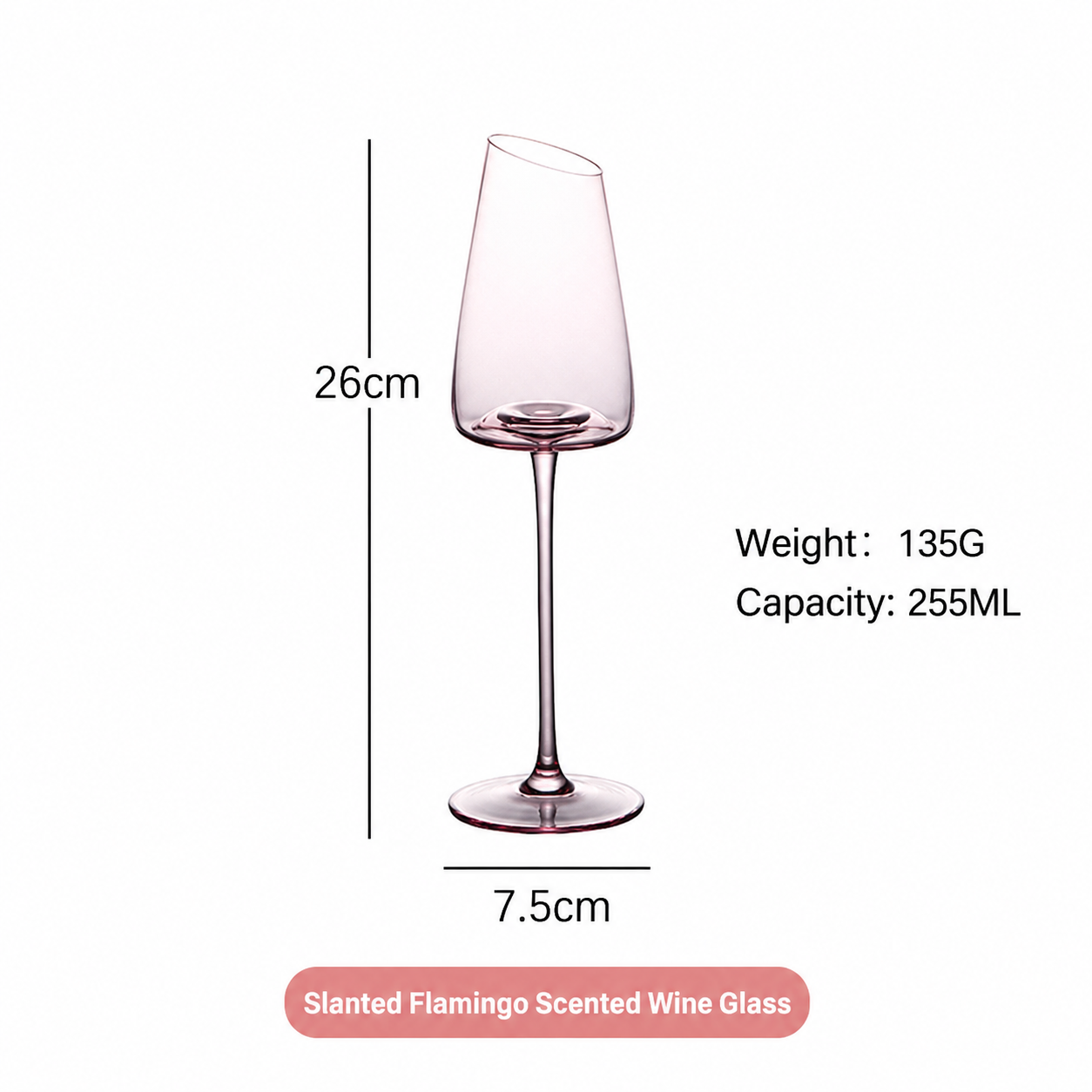 Pink Crystal Wine Glass – Luxury Angled Rim Stemmed Goblet