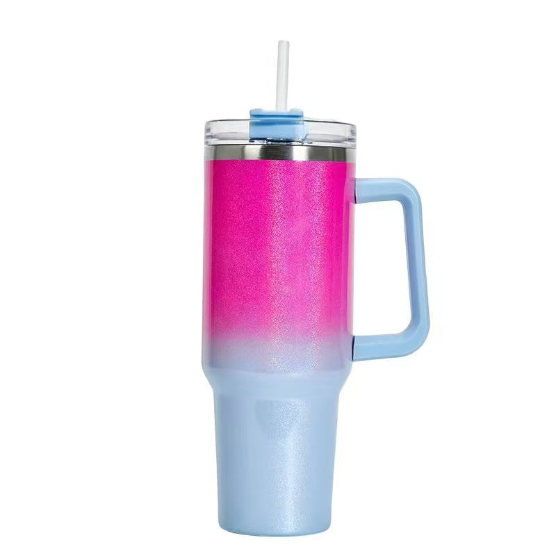 Gradient Color 40oz Stainless Steel Insulated Tumbler with Handle & Straw – Large Capacity Travel Mug