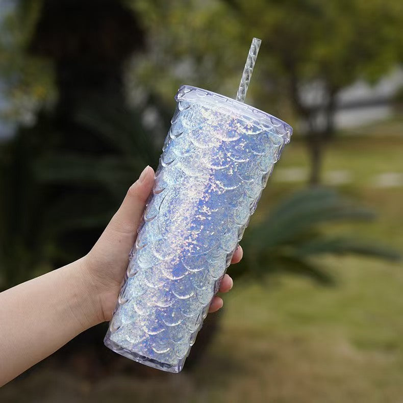 710ml Fish Scale Texture Water Cup – Modern Large Capacity AS Plastic Summer Tumbler Stylish Drinkware