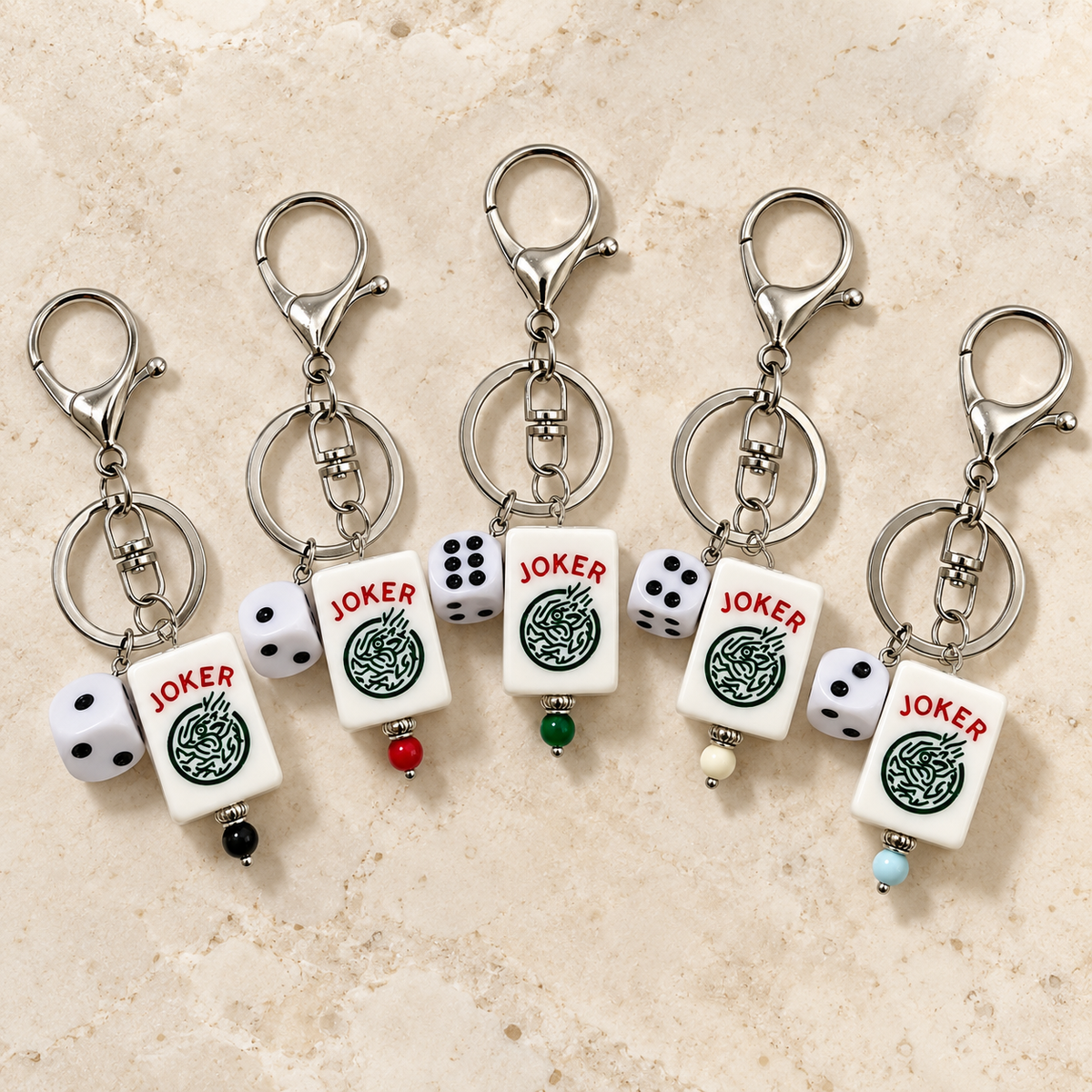 Mahjong Joker Tile and Dice Resin Keychain – Game Lover Bag Charm