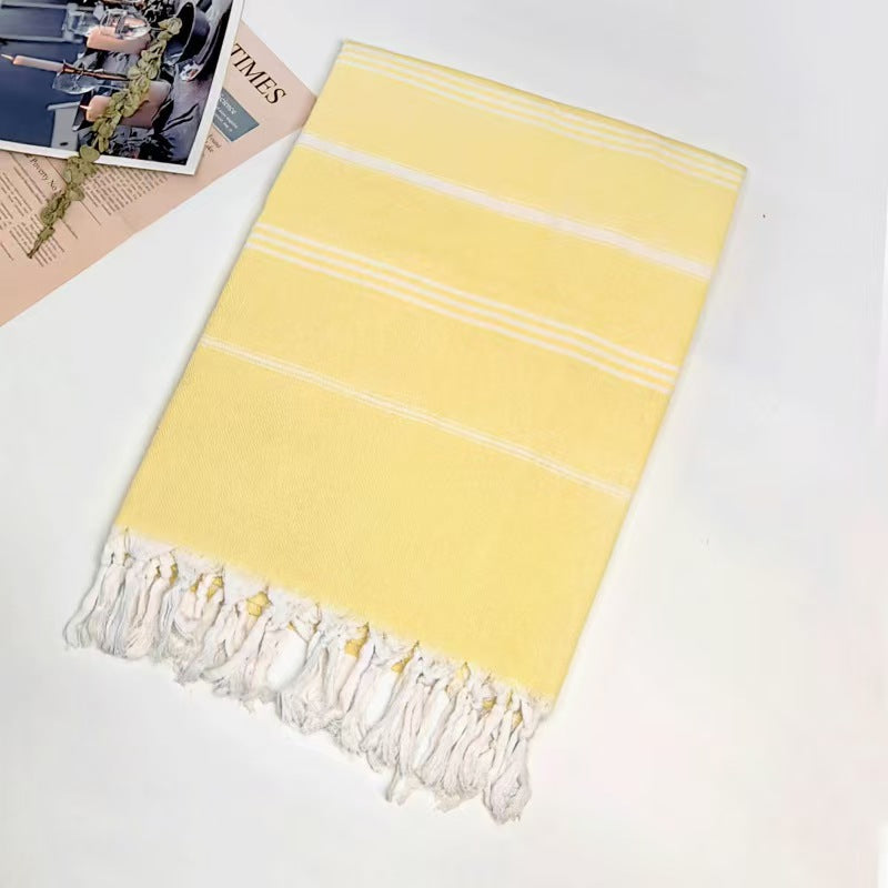 Boho Striped Cotton Beach Throw Towel Large Absorbent Tassel Bath Towel Travel Blanket 1x1.8m