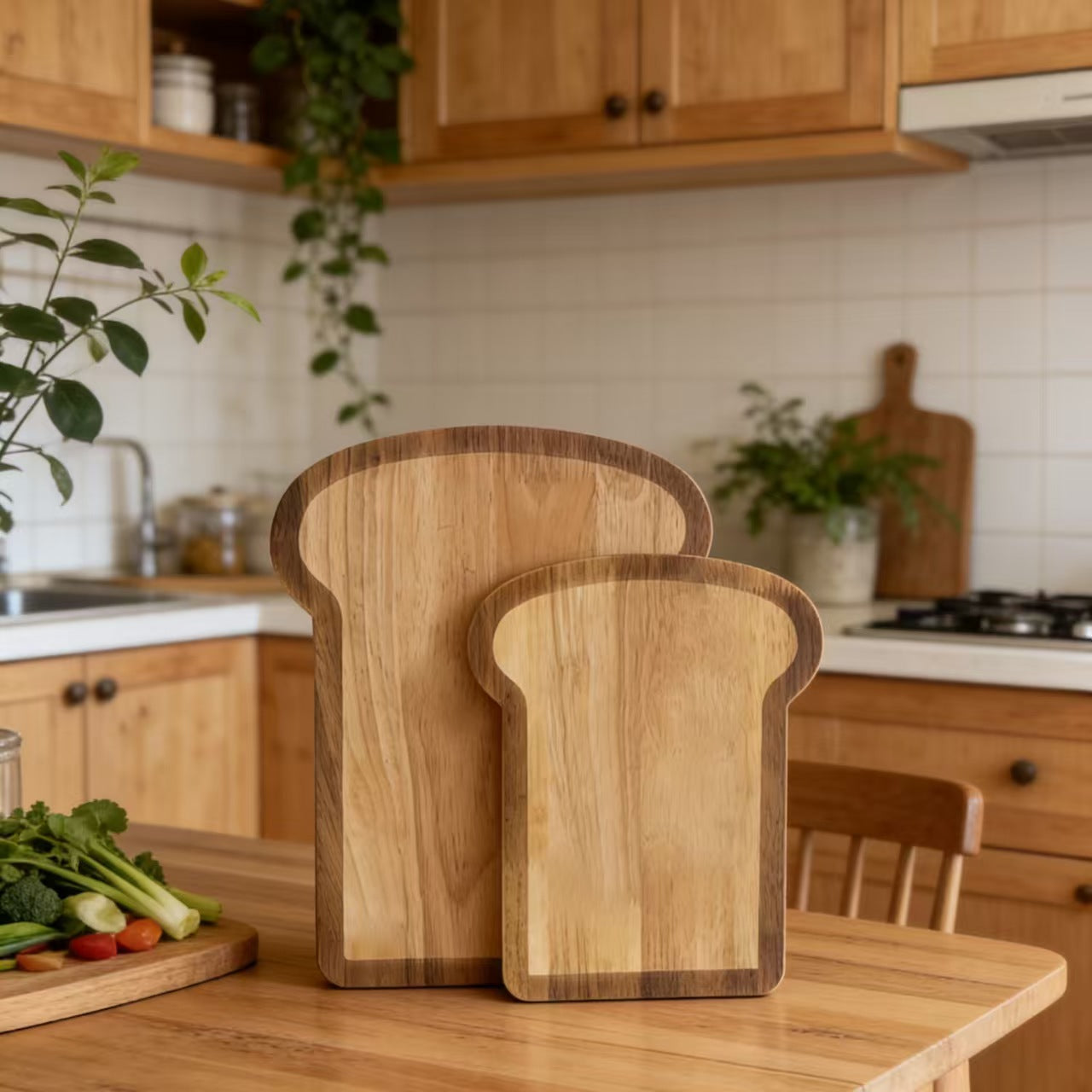 Rubber Wood Bread Shape Cutting Board Kitchen Chopping Board