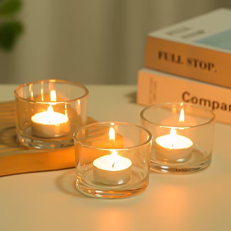 Clear Thick Glass Candle Holder – Heat Resistant Tea Light Cup