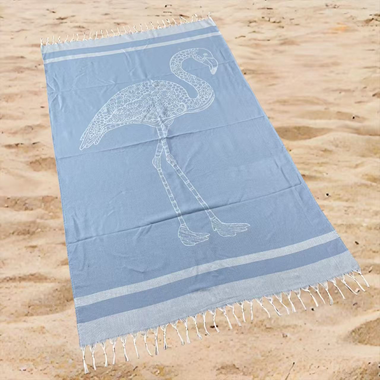Tropical Flamingo Beach Towel Oversized Rectangular Quick-Dry Absorbent Shawl with Tassel Trim for Summer Travel & Beach Use