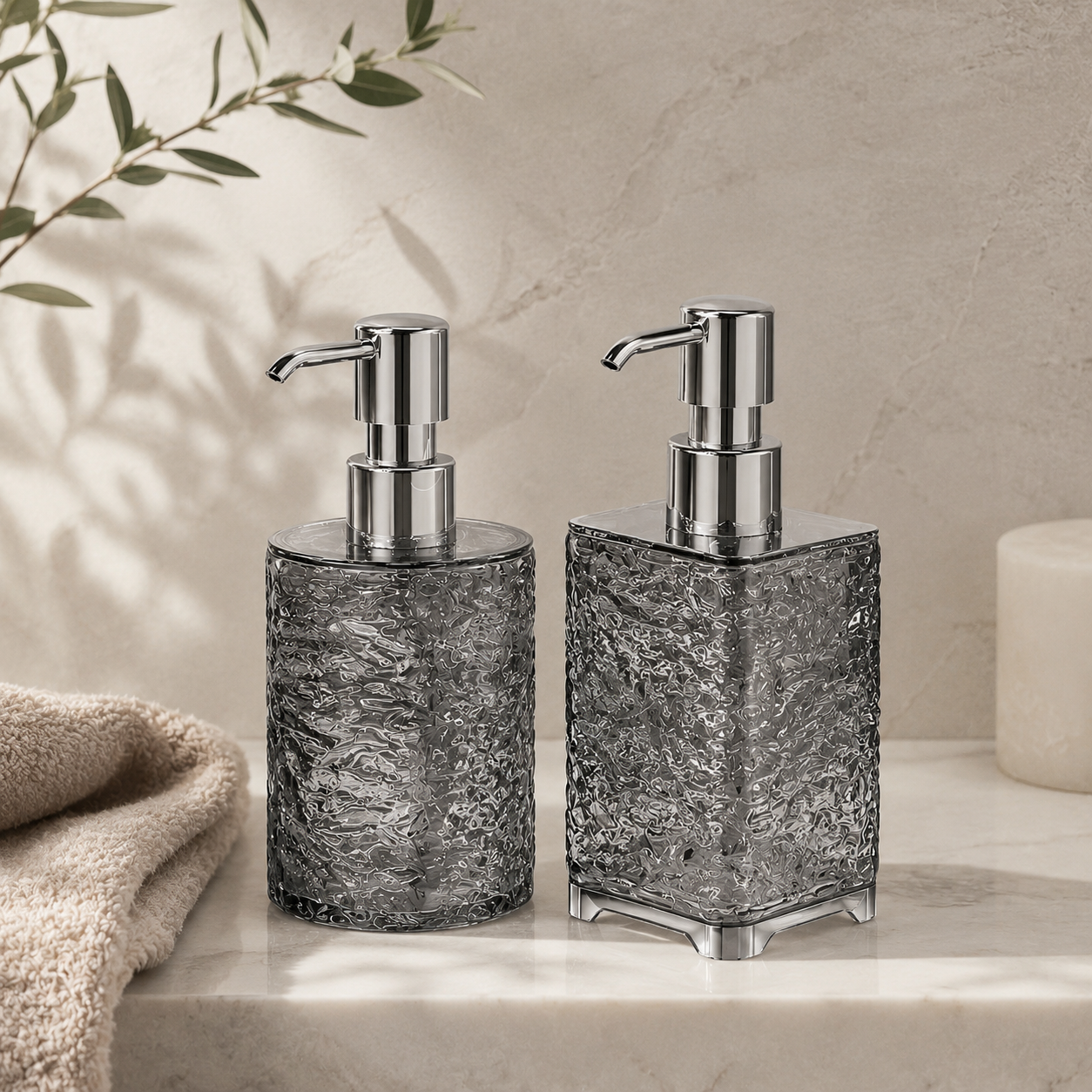 Frost Grey Ripple Foam Pump Bottle, Elegant Textured Soap Dispenser for Bathroom & Skincare Routine