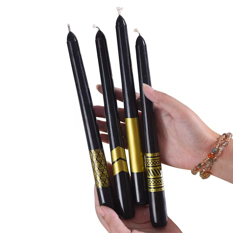 Black White Gold Taper Candles 4-Pack