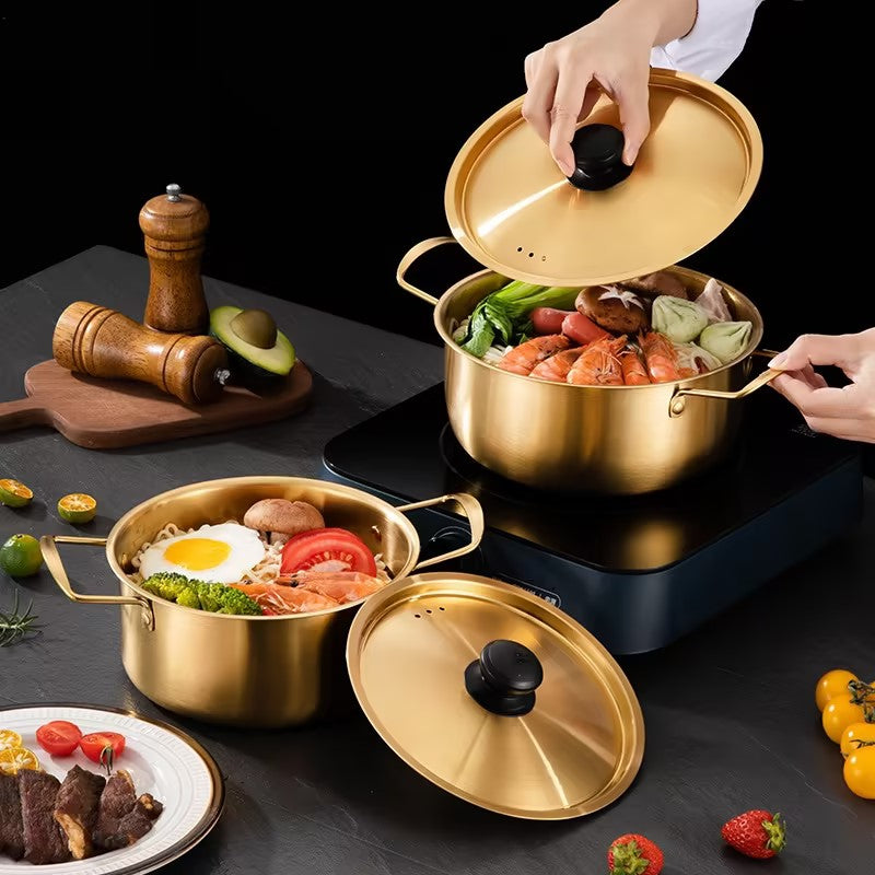 Gold Stainless Steel Hot Pot with Lid – Elegant Soup Pot Large Capacity Cooking Pot