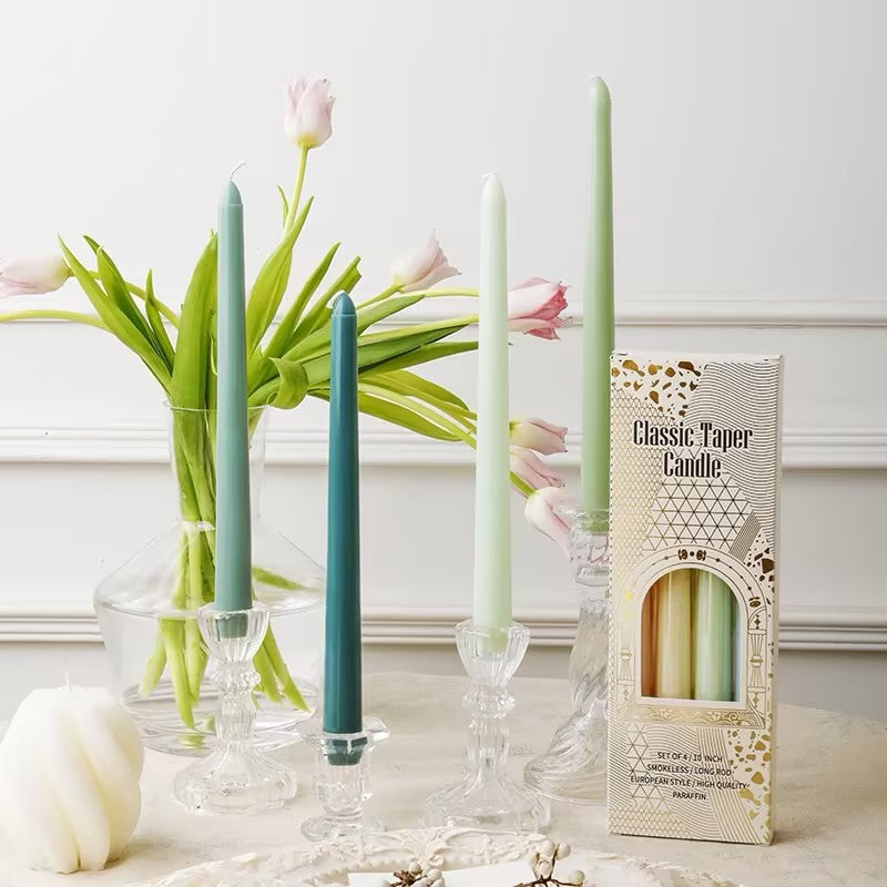 10” Colored Taper Candles, Smokeless Paraffin, 25cm – Set of 4